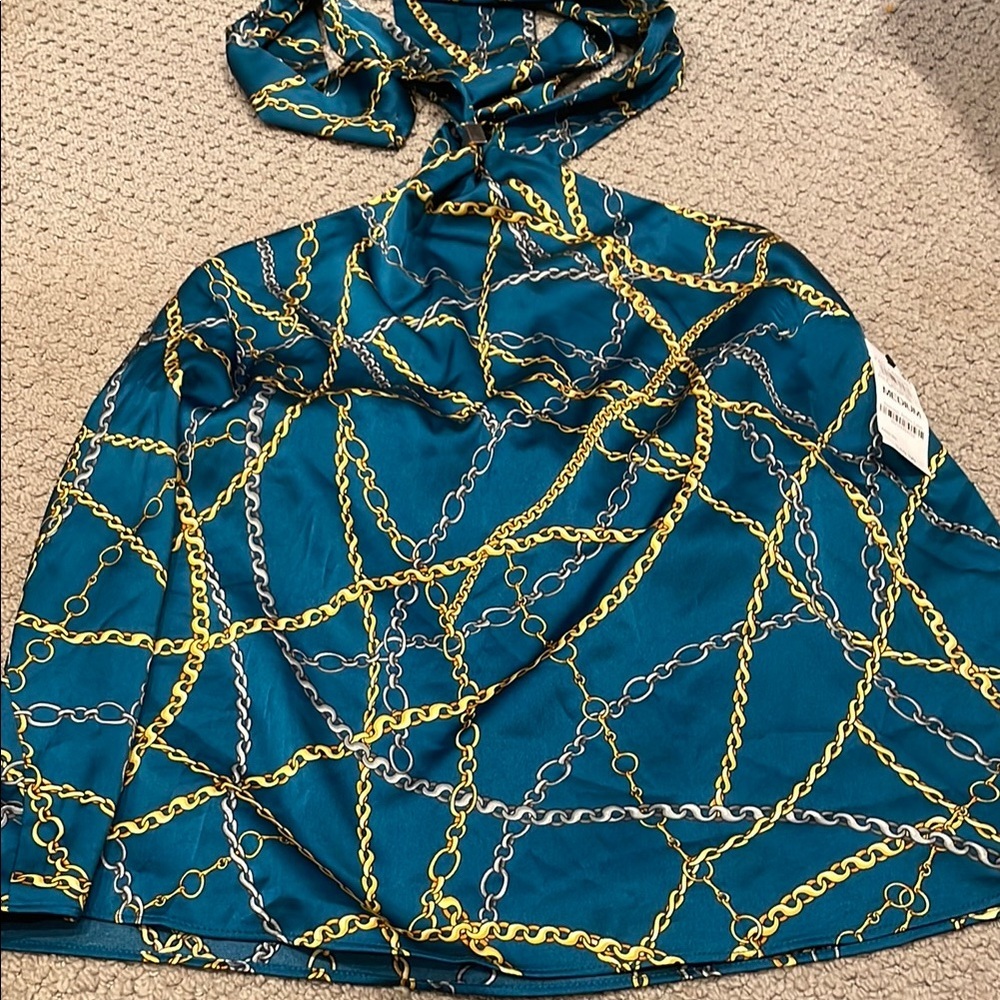 Teal Chain Print halter